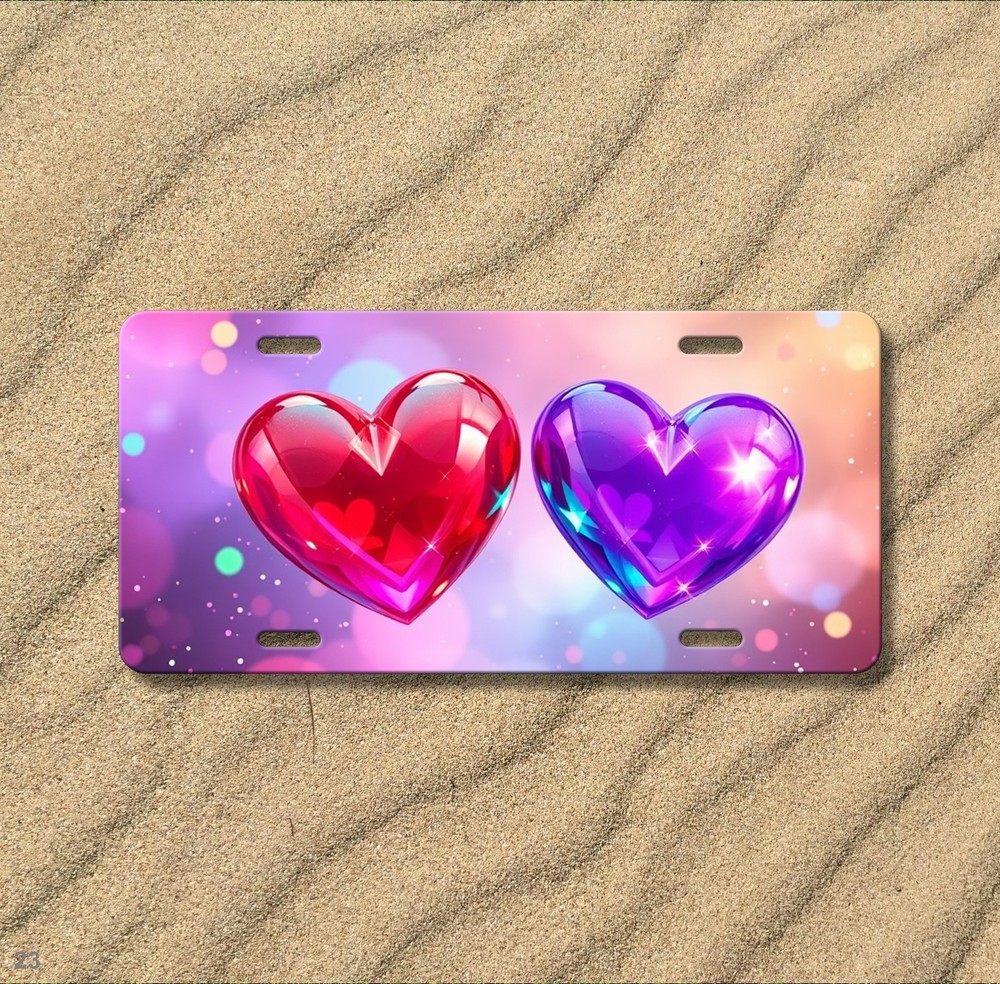 Romantic Hearts License Plate Optional Text Universal Fit Plate Unique Gift