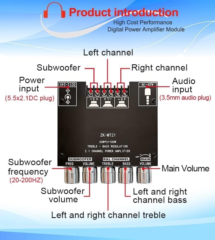 ZK-MT21 Mini Bluetooth Amplifier Module with 200W Output - Compact & Efficient