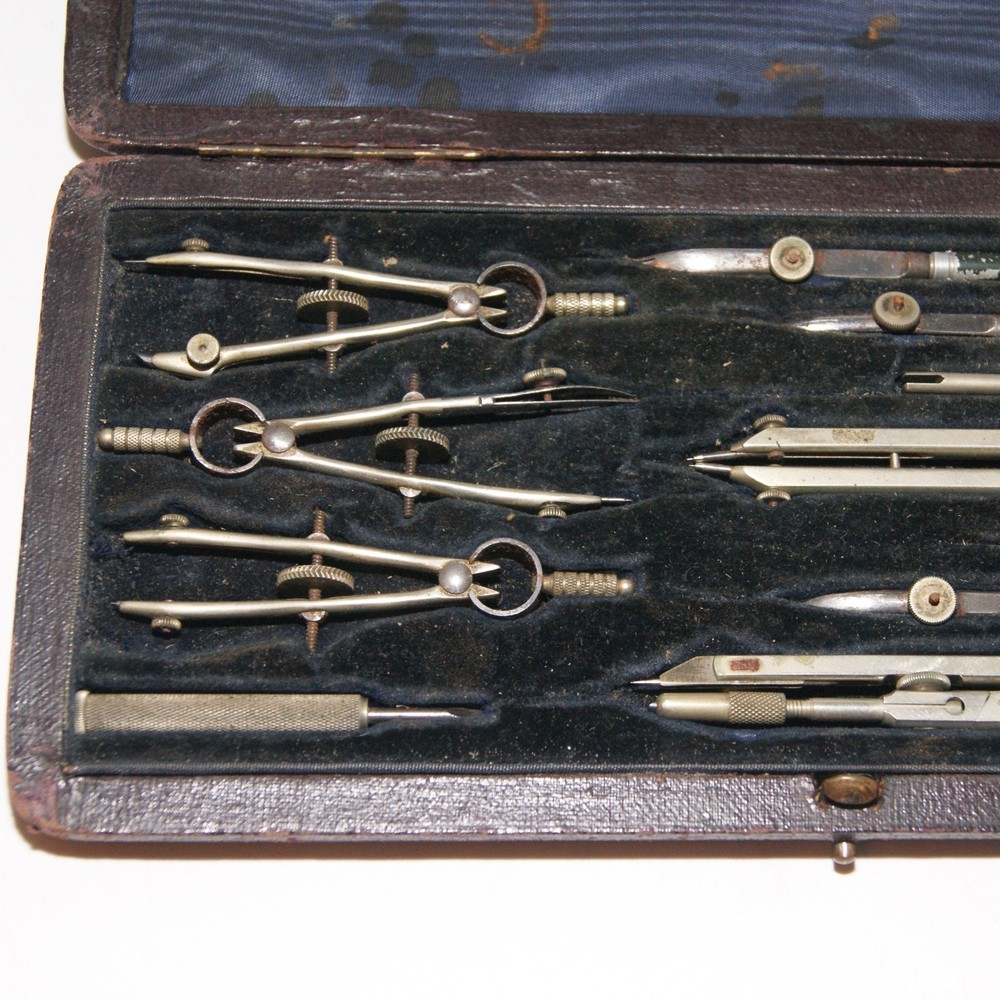 Vintage Cased Set Halden Premier Drawing Instruments Flat Pattern - British Made