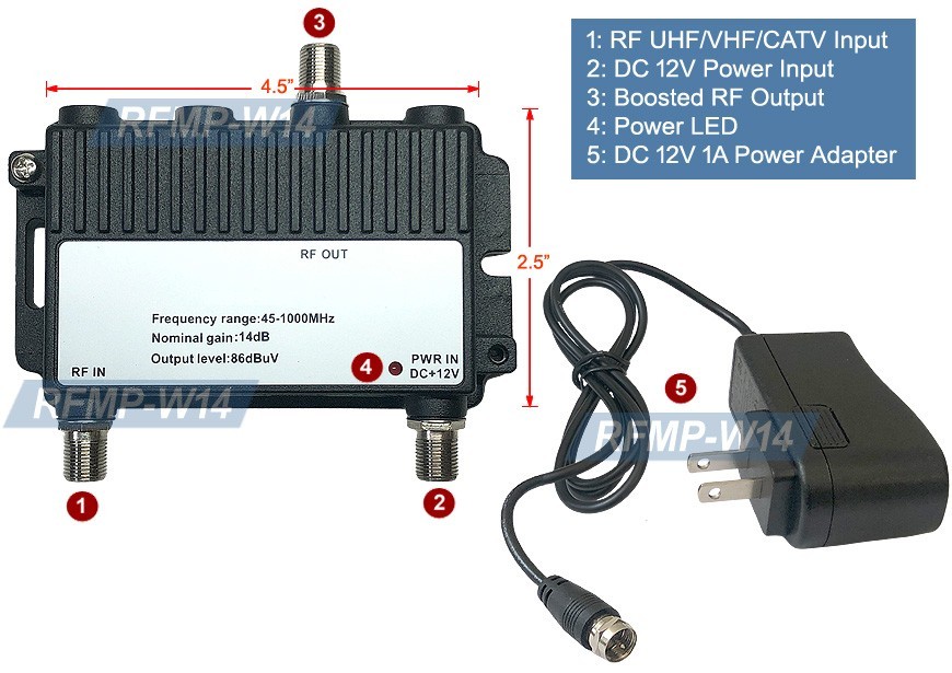 Indoor Active Powered Amplifier With 14dB Boost For UHF VHF CATV Antenna