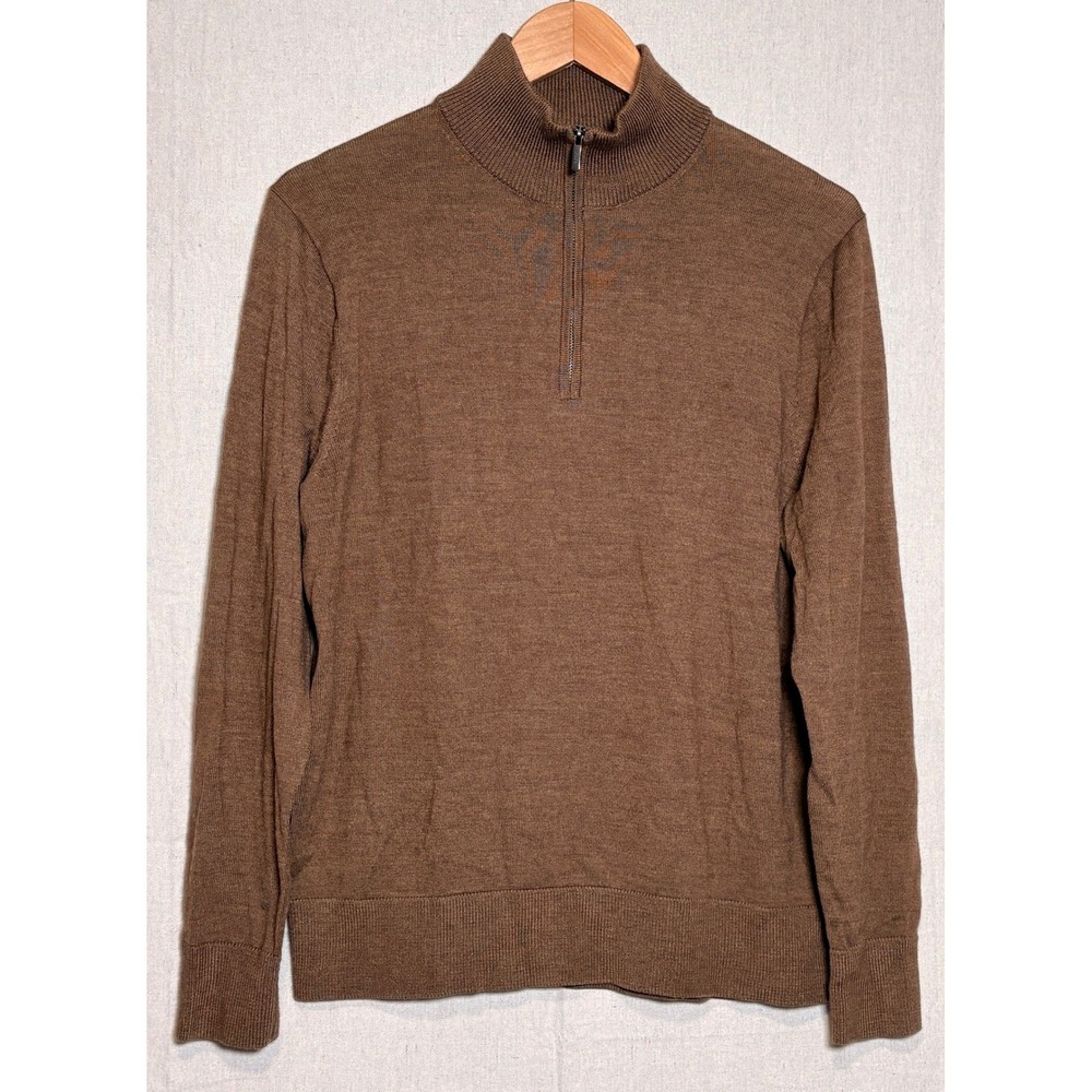 J.Crew Mens Quarter Zip Sweater Brown Mock Neck Pullover Size Medium