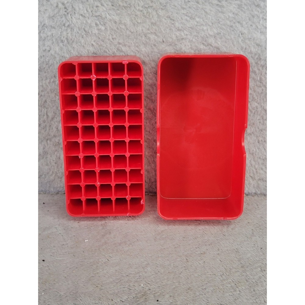 Red Plastic 50 Round Ammo Box Storage Case Small Caliber Ammunition Organizer