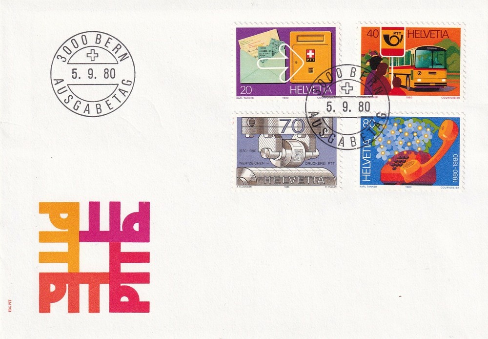 SWITZERLAND 1980 FIRST DAY COVER, POSTAL GIRO SYSTEM, POSTAL BUS SYSTEM