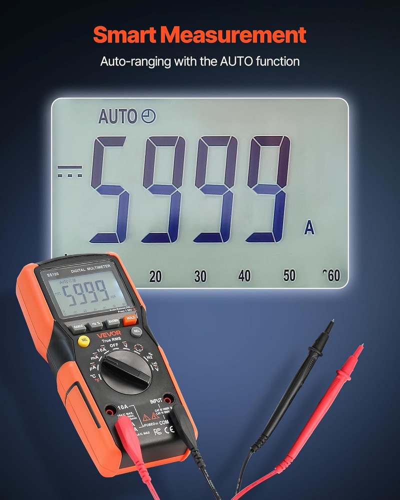 Digital Multimeter, 6000-Count TRMS DC/AC Voltmeter Current Tester, Auto-Ranging