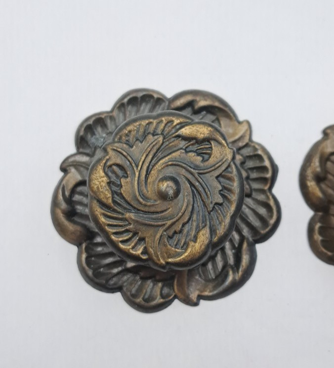 Vintage Drawer Knobs Cabinet Pulls Metal & Brass Pair