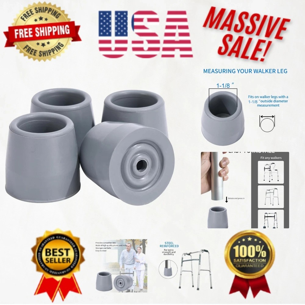 4PCS Walker Tips 1 1/8 '' Heavy Duty Replacement Rubber Tips for Walkers, Commod