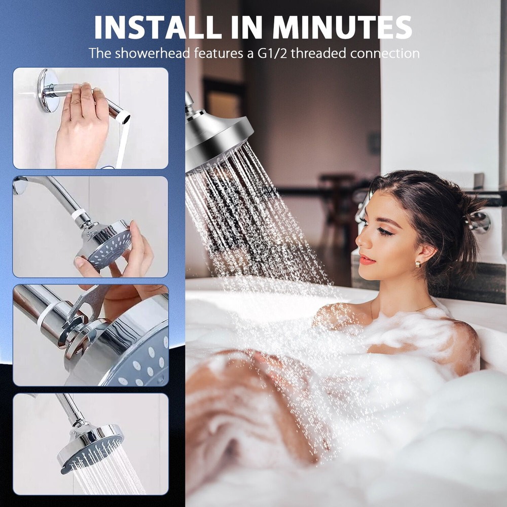 High Pressure Shower Head, Fixed Showerhead Rainfall with 5-Setting Adjustable