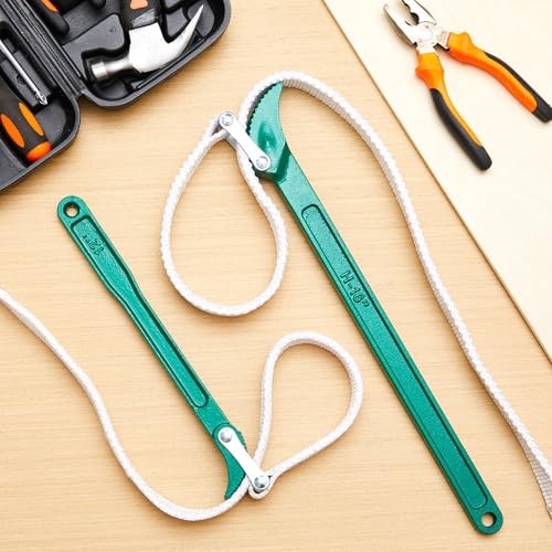 2 Pcs Strap Wrench 12" 16" Nylon Strap Pipe Wrench Adjustable Green Handle