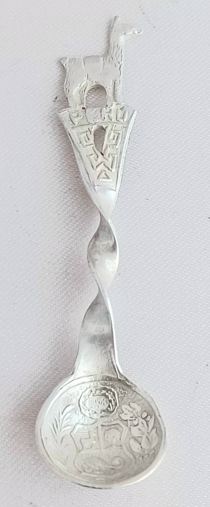 Twisted Pierced Handle Peru Sterling Souvenir Salt Spoon