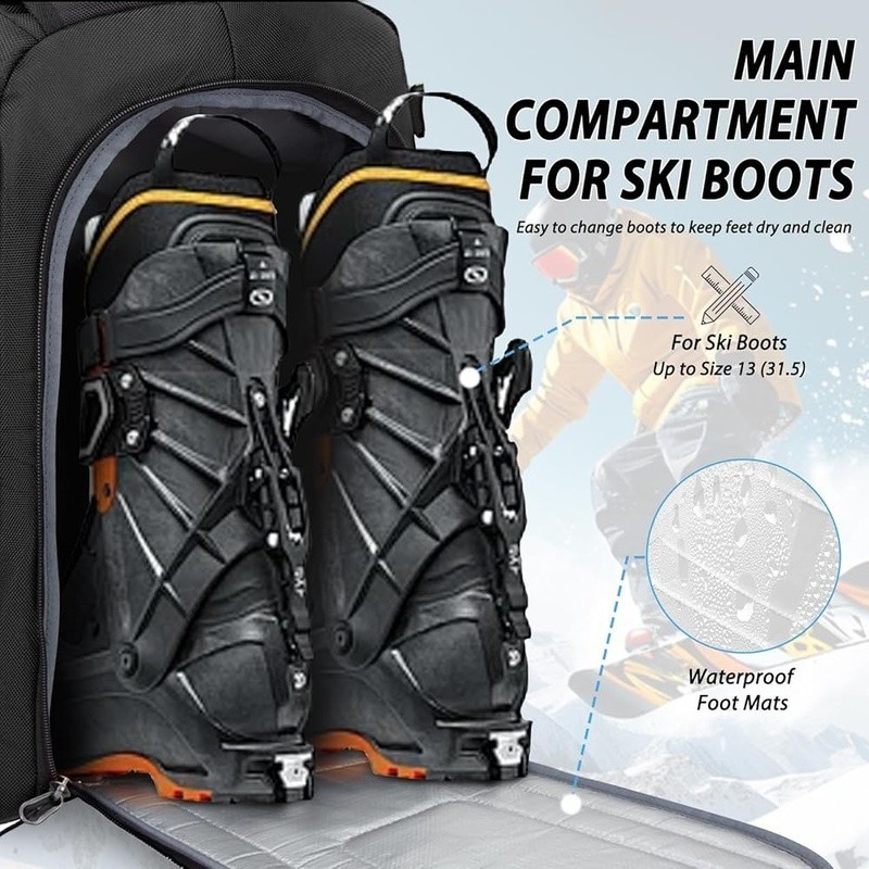 Spacious Ski Backpack W/ Boot Compartment Waterproof Design Adjustable Straps US
