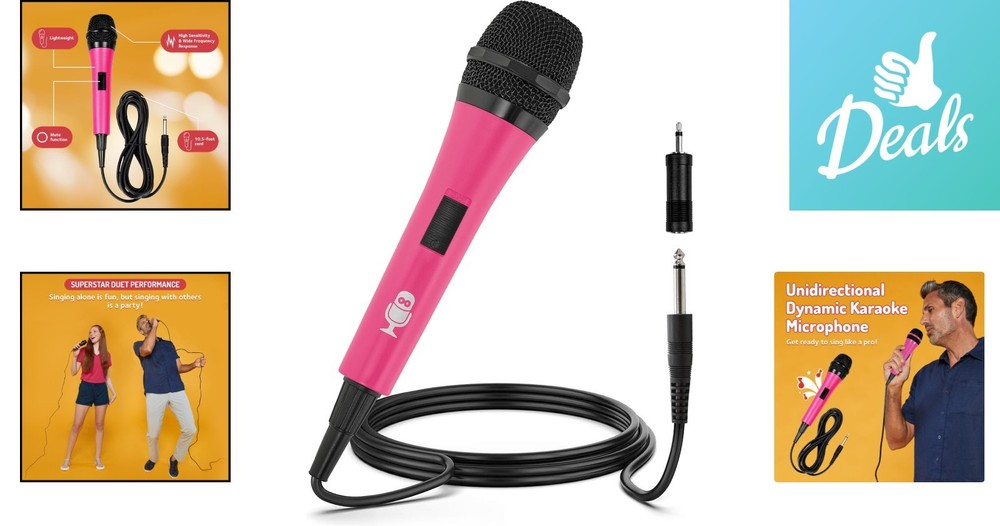 Vibrant Pink Wired Microphone for Karaoke - Unidirectional Dynamic Performance