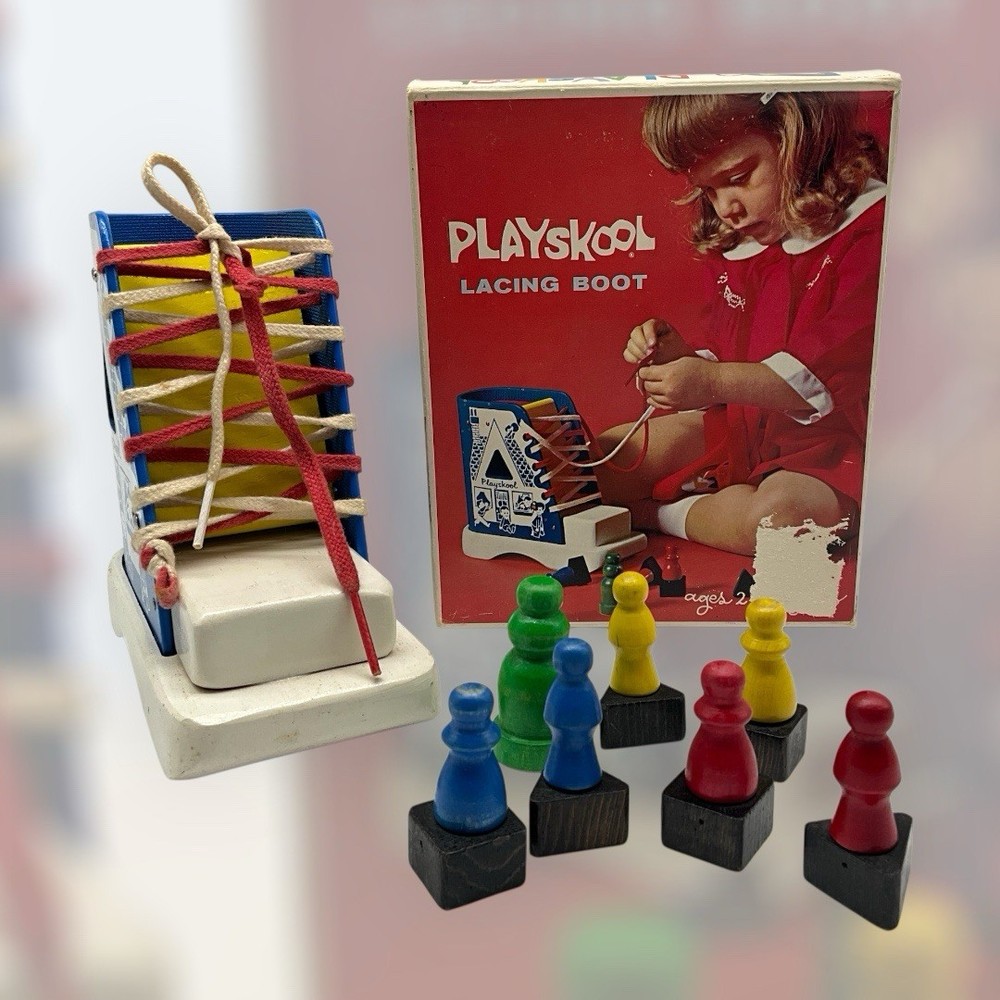 PLAYSKOOL Vintage Red Box Lacing Boot Learning While Playing in Original Box