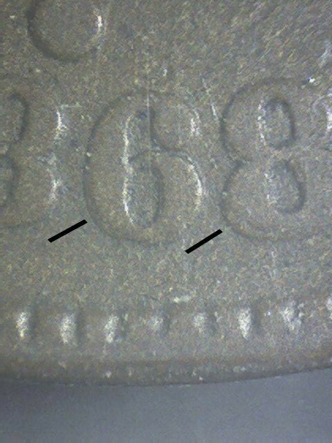 1868 2 CENT RARE RE-CUT DATE 36B