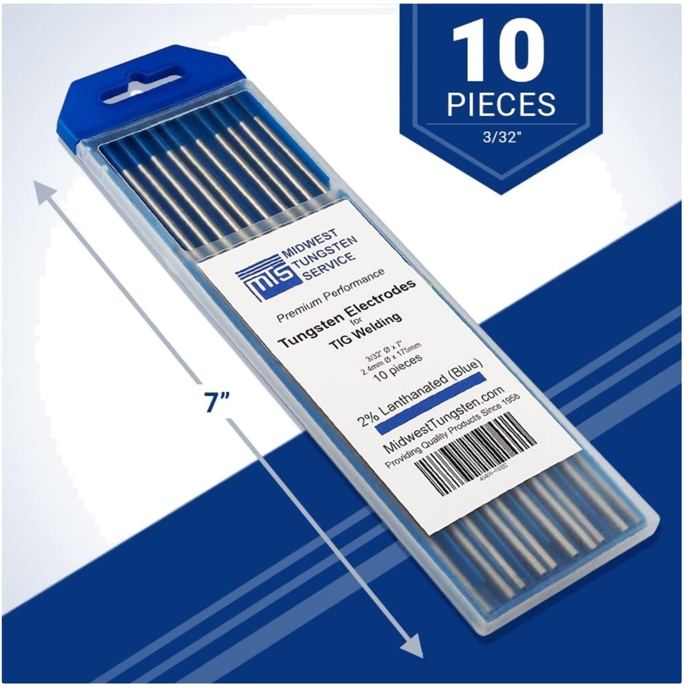 Welding Tungsten Electrodes 10-Pack Blue - 2% Lanthanated