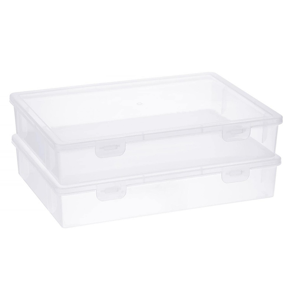 BTSKY Clear Plastic Storage Box with Flap Lid, Medium-2 Pack,
