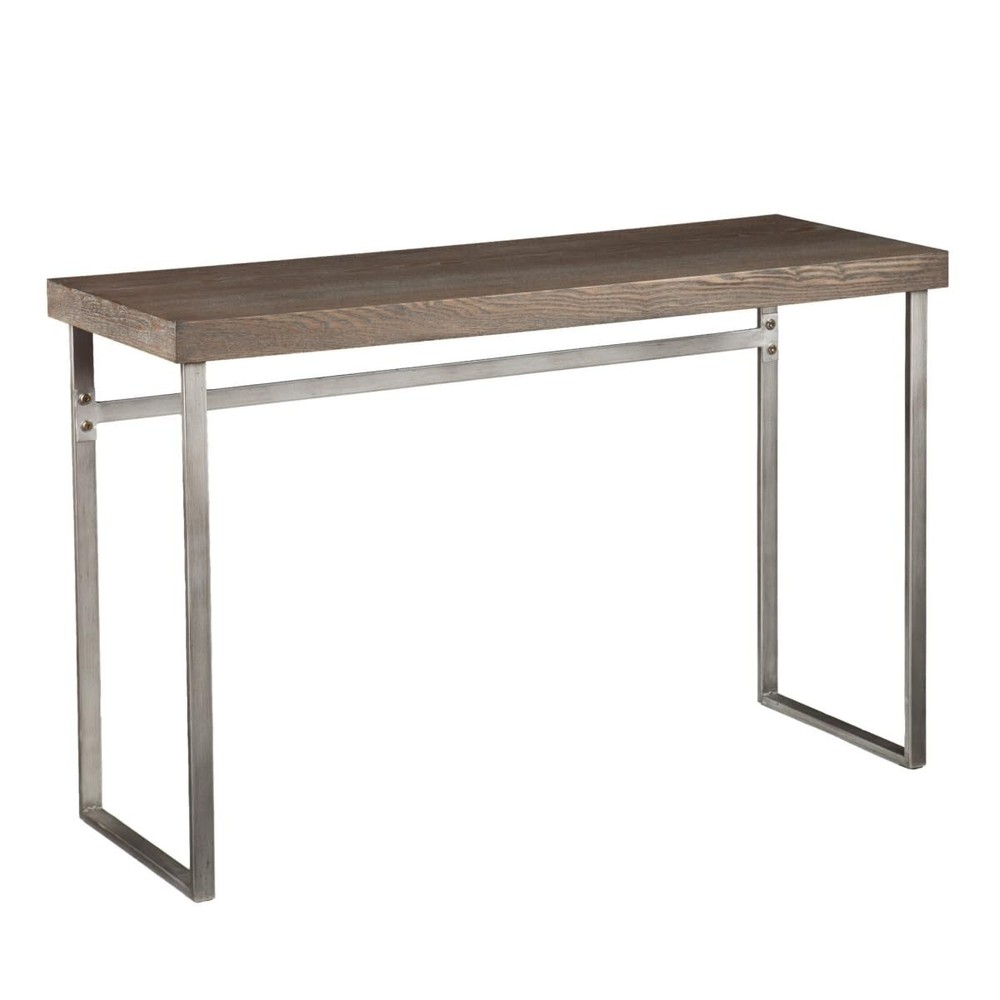 46 Gray Brown and Silver Distressed Sled Console Table