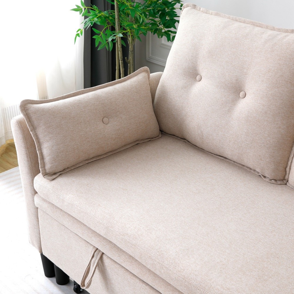 Modern L-Shaped Cotton-Linen Sectional Sleeper Sofa w/ Pull Out Bed & Storage