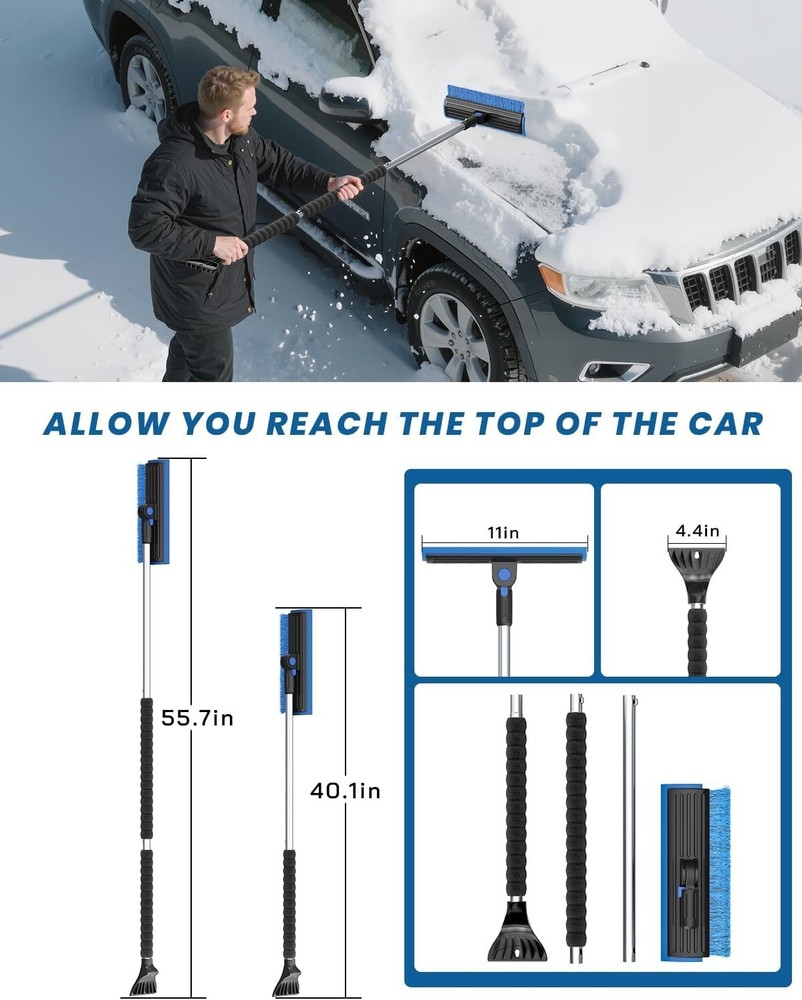 Multi-Functional 55.7" Ice Scraper & Snow Brush with Foam Grip for All Vehicles