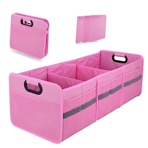 Large Collapsible Trunk Organizer with Multi 3 Compartments-Large Pink