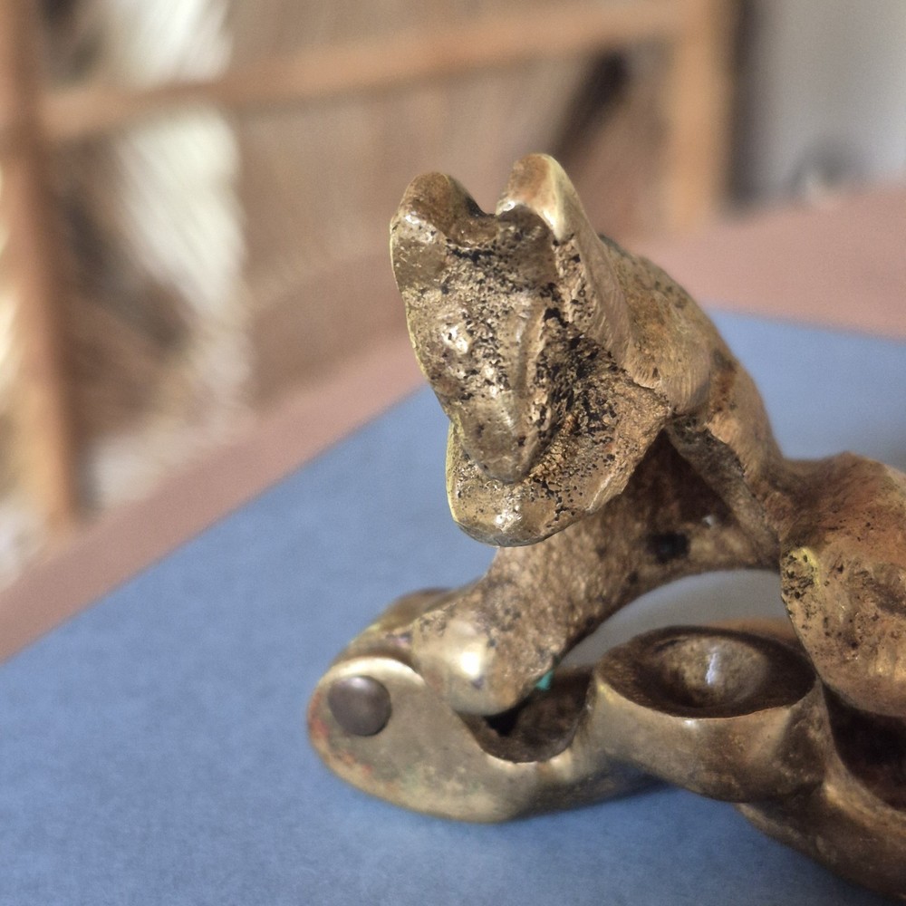 Vintage 5" SQUIRREL Golden SOLID BRASS Cast Iron Nut Cracker OLD Library Office