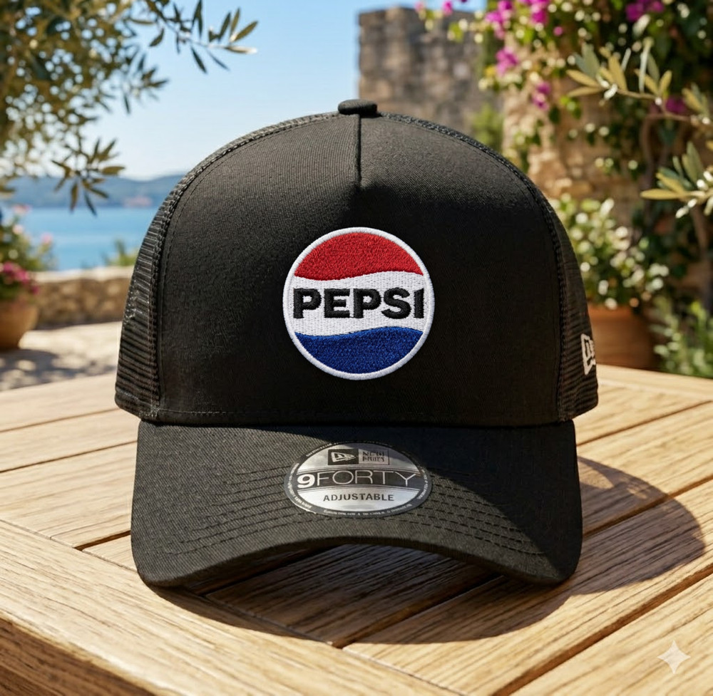 Pepsi Logo Embroidered Trucker Hat Mesh Adjustable Snapback Cap