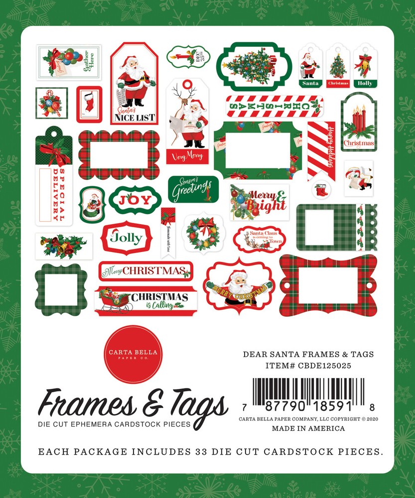 1 Pack Carta Bella Paper DEAR SANTA Frames & Tags Die-Cut Ephemera