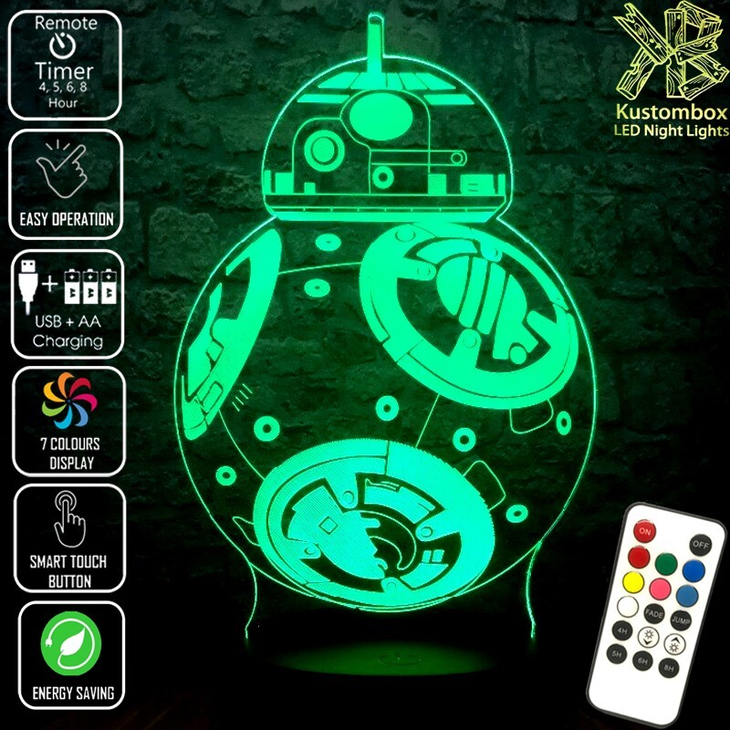 BB-8 DRIOD STAR WARS 3D LED BATTERY USB NIGHT LIGHT WITH 7 COLOUR REMOTE