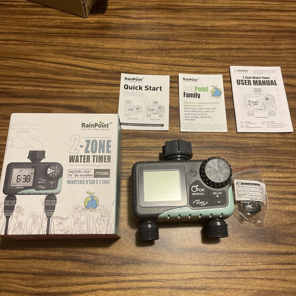 RainPoint 2 Zone Digital Water Timer Model ITV205  new open box