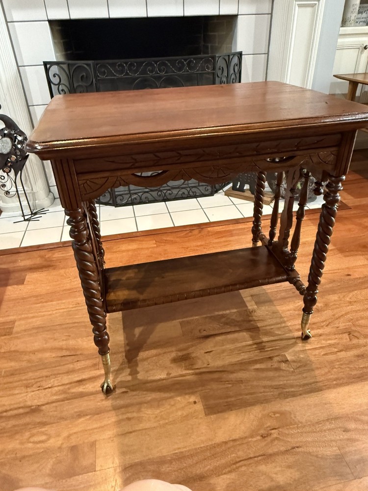 Walnut Eastlake Side Table, Solid walnut, Recently Restored. Intricate Carvings.