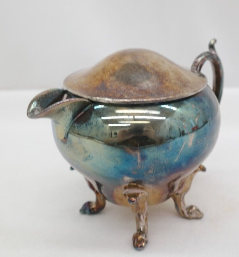 Vintage Footed Silverplate Creamer With Lid S1