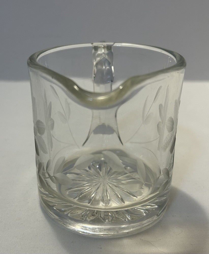 Etched Flower Clear Glass Creamer