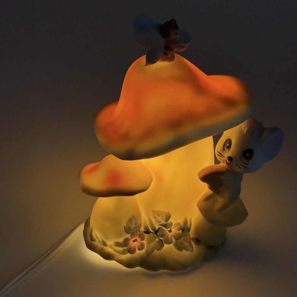 Vintage Lefton Mouse Mushroom Butterfly Ceramic Nightlight Light MCM