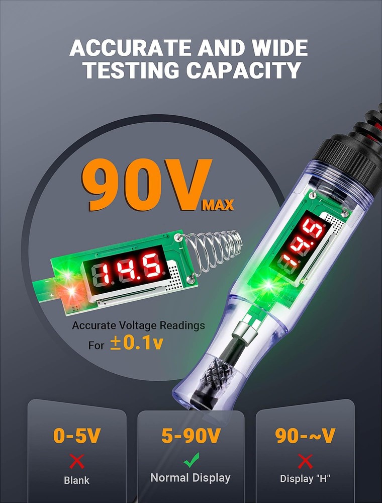 Test Light Automotive 5-90V Digital LED Light Tester with Voltage Display