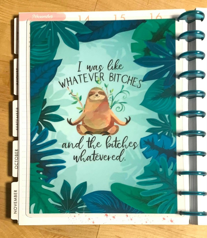 Sloth 'Whatever' Two-Sided Dashboard/Insert 4 use w BIG Happy Planner-