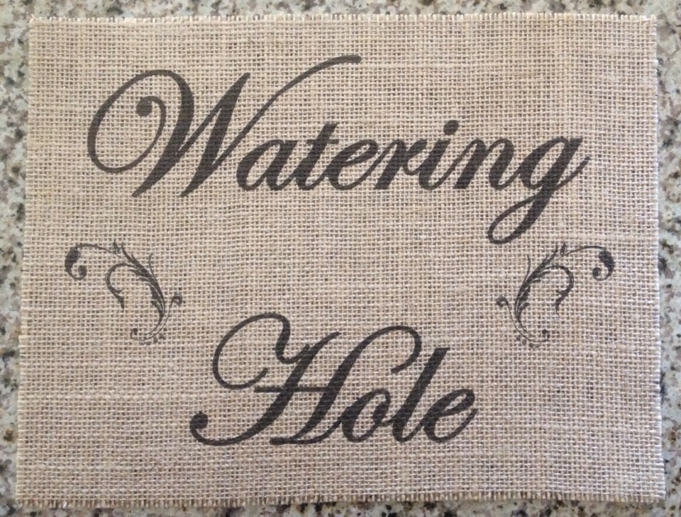 Primitive Burlap Watering Hole Panel Appliqué Sign Rustic Wedding Reception NEW