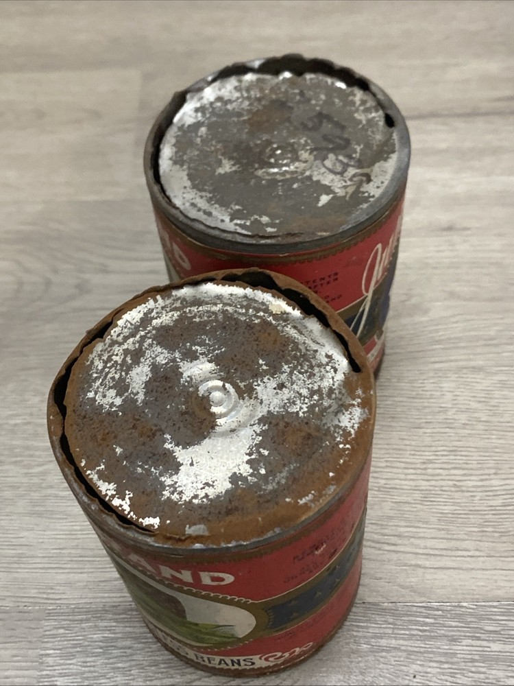 (2) Juno Brand Refugee Stringless Beans Advertising Cans Grocery