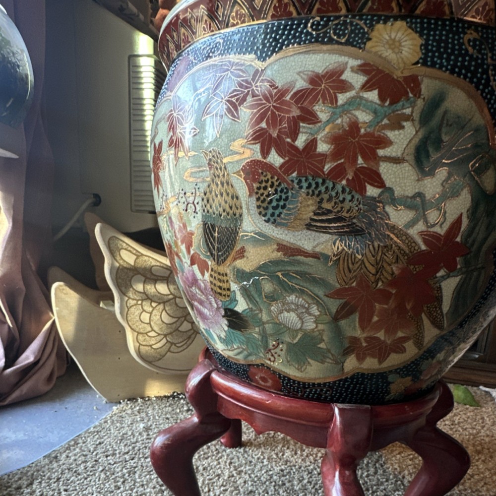 Large Satsuma Decorative Fishbowl Planter VINTAGE
