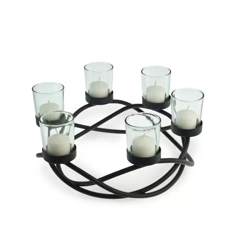 Black Metal Waves Candleholder Centerpiece