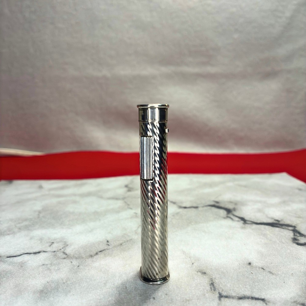 Vintage Dunhill Cylinder Lighter-Swiss Made Silver-Tone Carbon Pattern