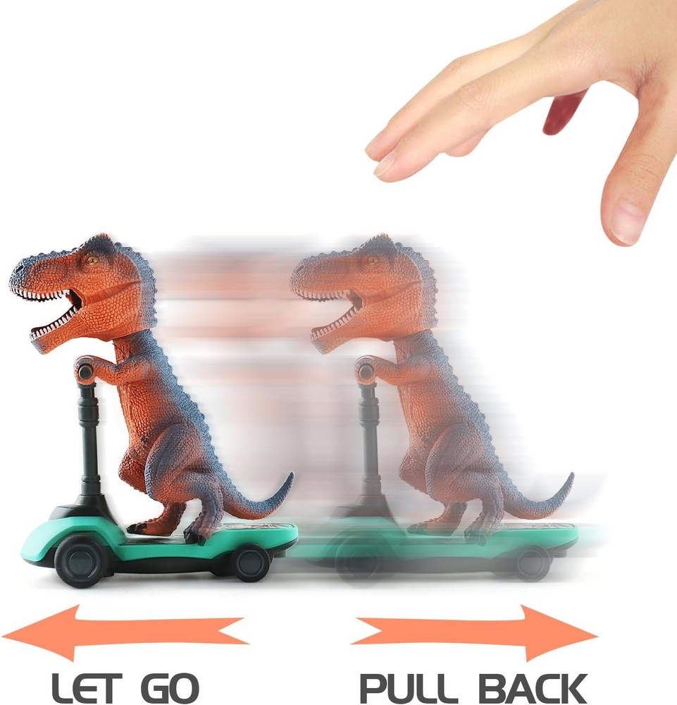 DINOBROS Dinosaur Pull Back Scooter Toys 4 Pack