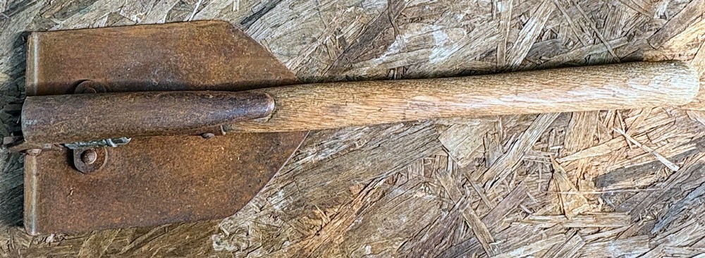 Vtg Metal Military Folding Trench Shovel, Wood Handle, Made in Japan