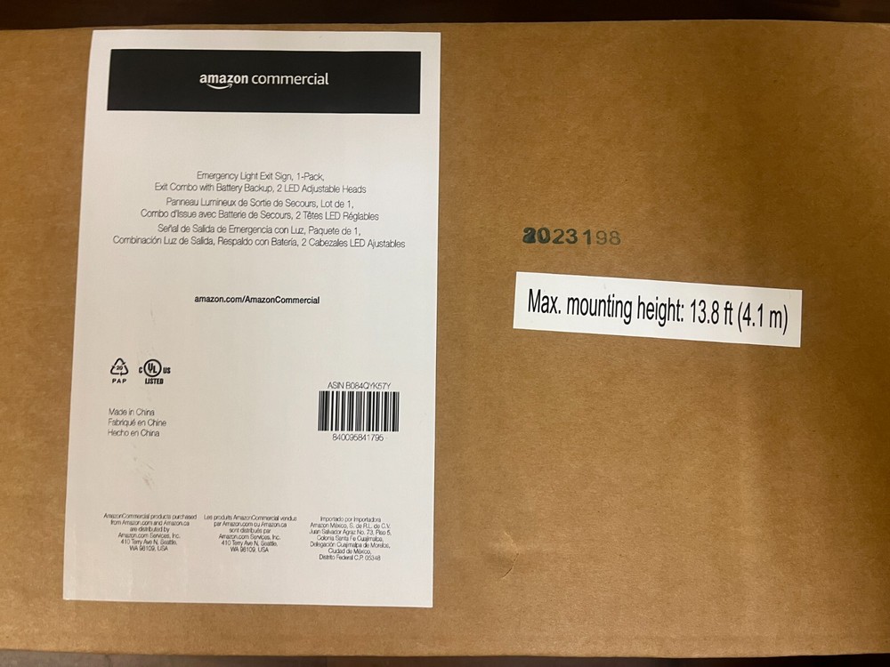 Amazon Basics LED Emergency Exit Sign UL Certified, 1-Pack, Double Face Exit