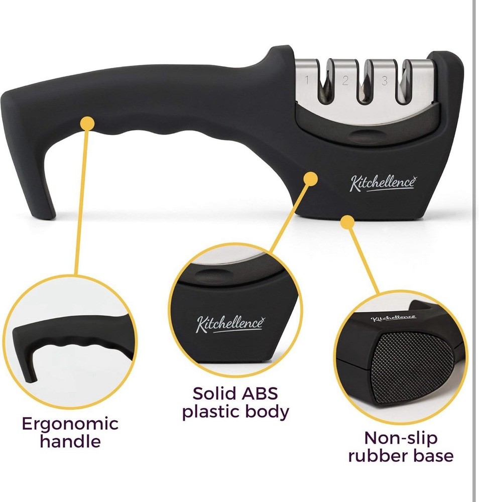Kitchellence 4-in-1 Three Stage Knife Sharpener Tool New