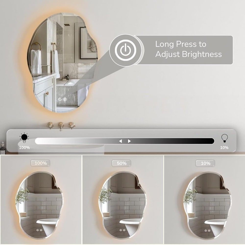 USHOWER LED Bathroom Mirror 25x35 Irregular Backlit AntiFog Dimmable Wall Mirror