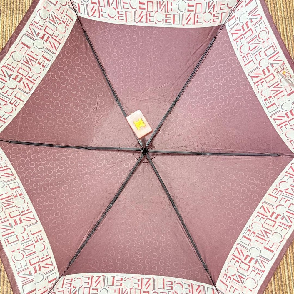 CELINE C Makadam Pattern Umbrella Folding Brown Sun Rain Ready To Use
