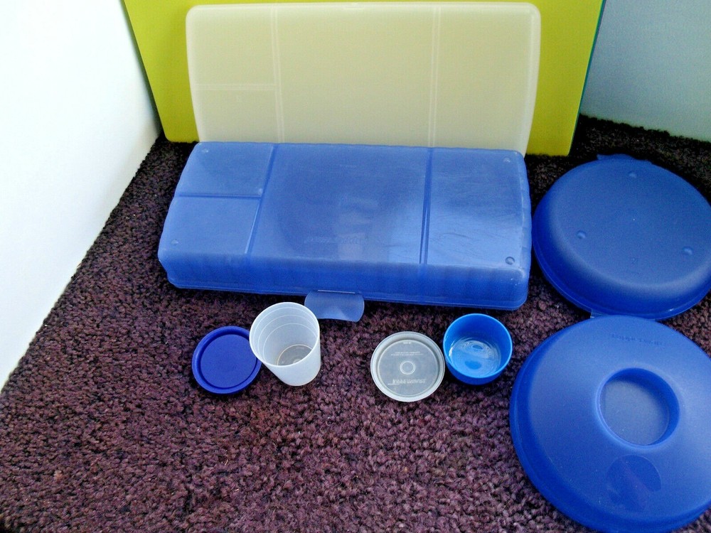 Tupperware Lunch Divider Keeper, Smidget, Bagel & Midget Lot Blue VNC