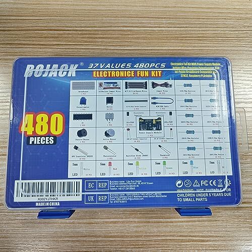 37 Values 480 Pcs Electronics Component Fun Kit with Power Supply Module Jump...