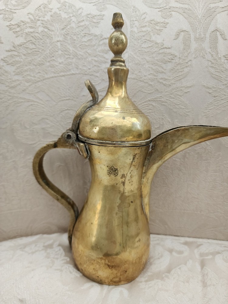 Antique Middle Eastern Brass Coffer Dallah Pitcher Makers Mark