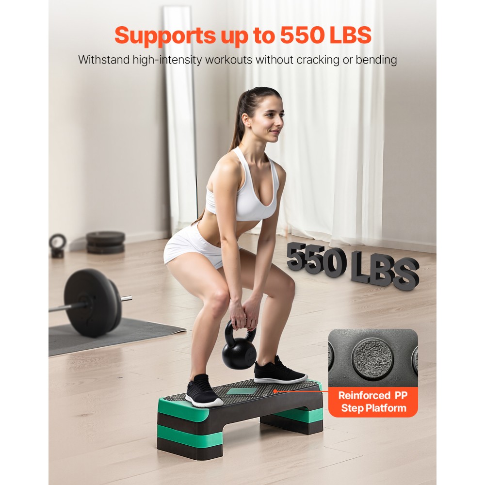 Aerobic Stepper Platform, 4 Adjustable Risers, Non-Slip Workout Step