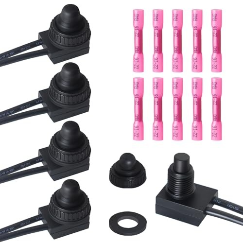 PCS Waterproof Switch 12v, ON/Off SPST Waterproof Push Button Switch 5 Black
